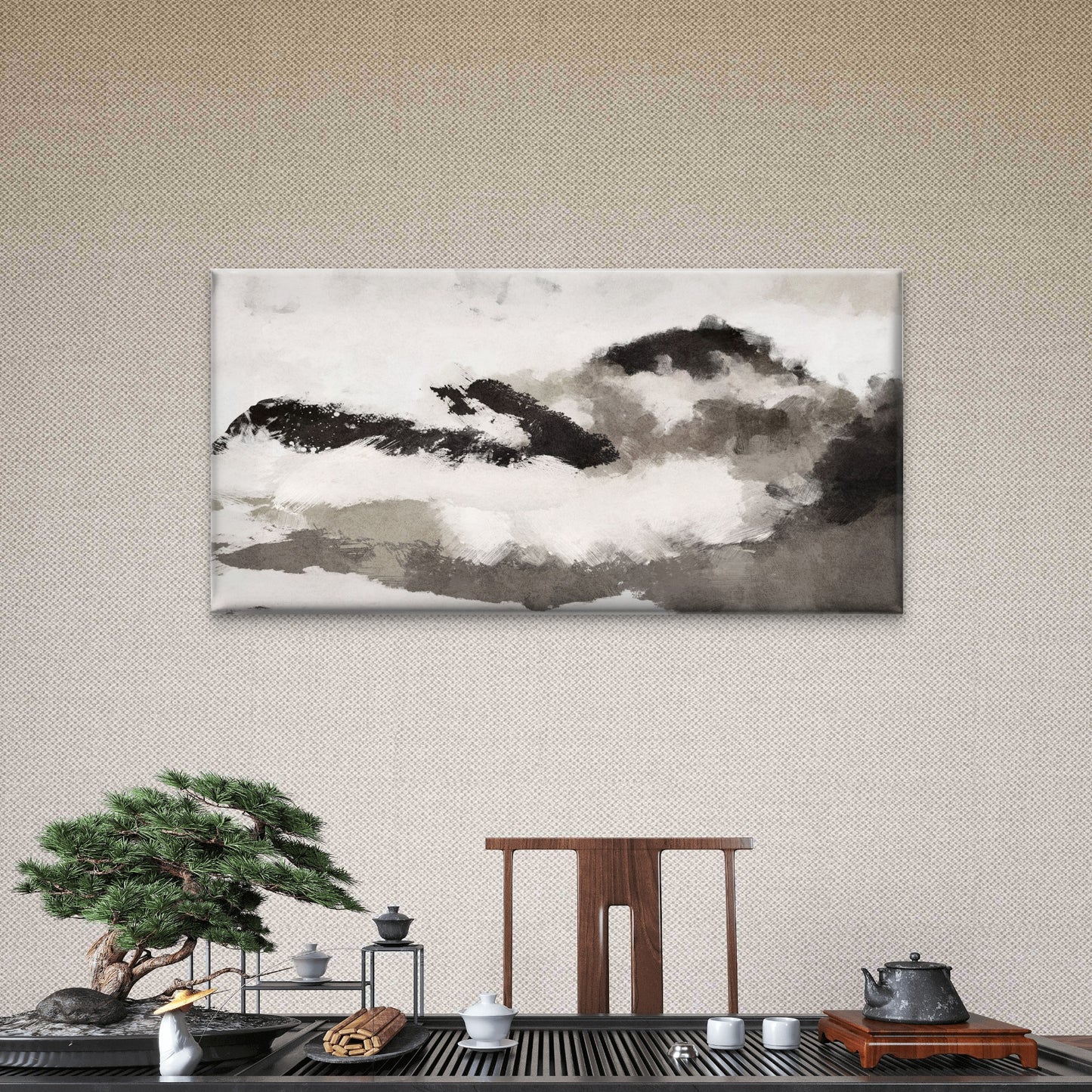 Black White Abstract Painting Wall Art Canvas Office Home Room Framed 120x60cm