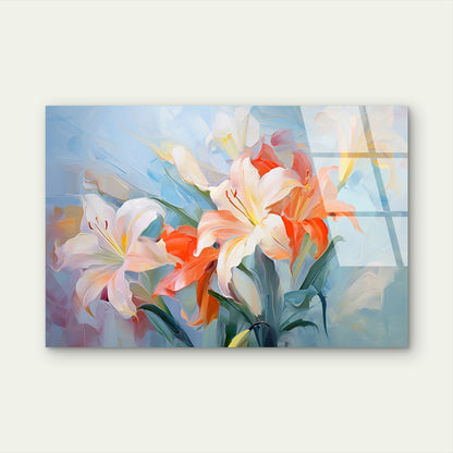 Abstract Lily Flowers Oil Painting  Acrylic Glass Printing Wall Art Australian Made Quality