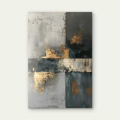 Gold Foil Grey Black Abstract Paint 40x60cm Metal Print Ready to Hang