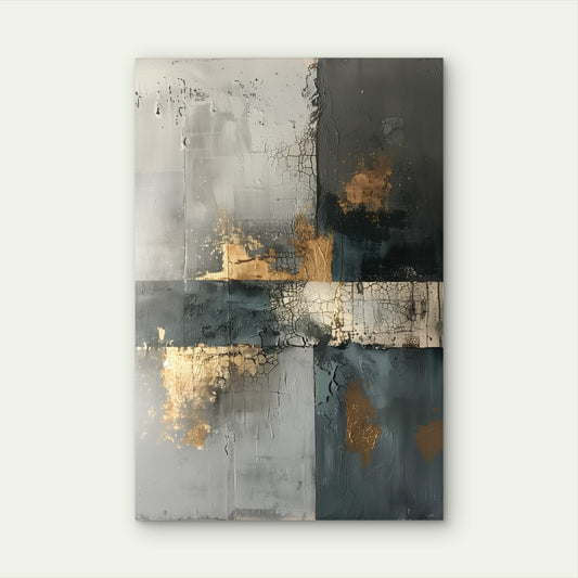 Gold Foil Grey Black Abstract Paint 40x60cm Metal Print Ready to Hang