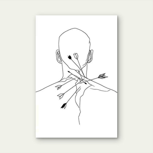 Black & White Arrows Piercing Back Minimalist Line Art 60x90cm Metal Print Ready to Hang