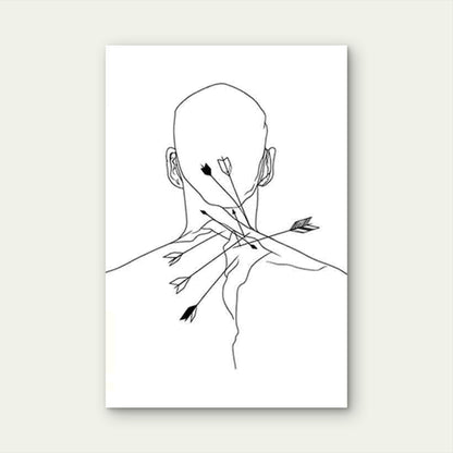 Black & White Arrows Piercing Back Minimalist Line Art Metal Print Ready to Hang - Bella Home Decor