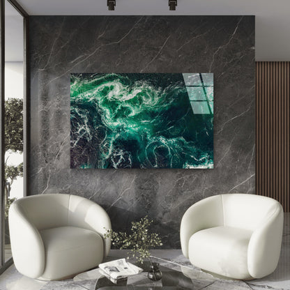 Emerald Ocean Whirpool Tempered Glass Printing Wall Art Australian Made Quality