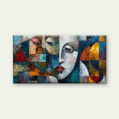 Abstract Vibrant Faces Wall Art Canvas Office Home Room Framed 120x60cm - Bella Home Decor