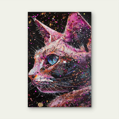Galaxy Space Cat Pink Abstract Art 40x60cm Metal Print Ready to Hang