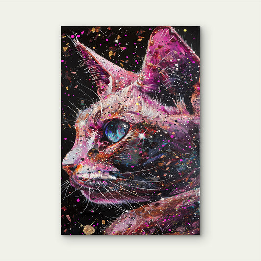 Galaxy Space Cat Pink Abstract Art 40x60cm Metal Print Ready to Hang
