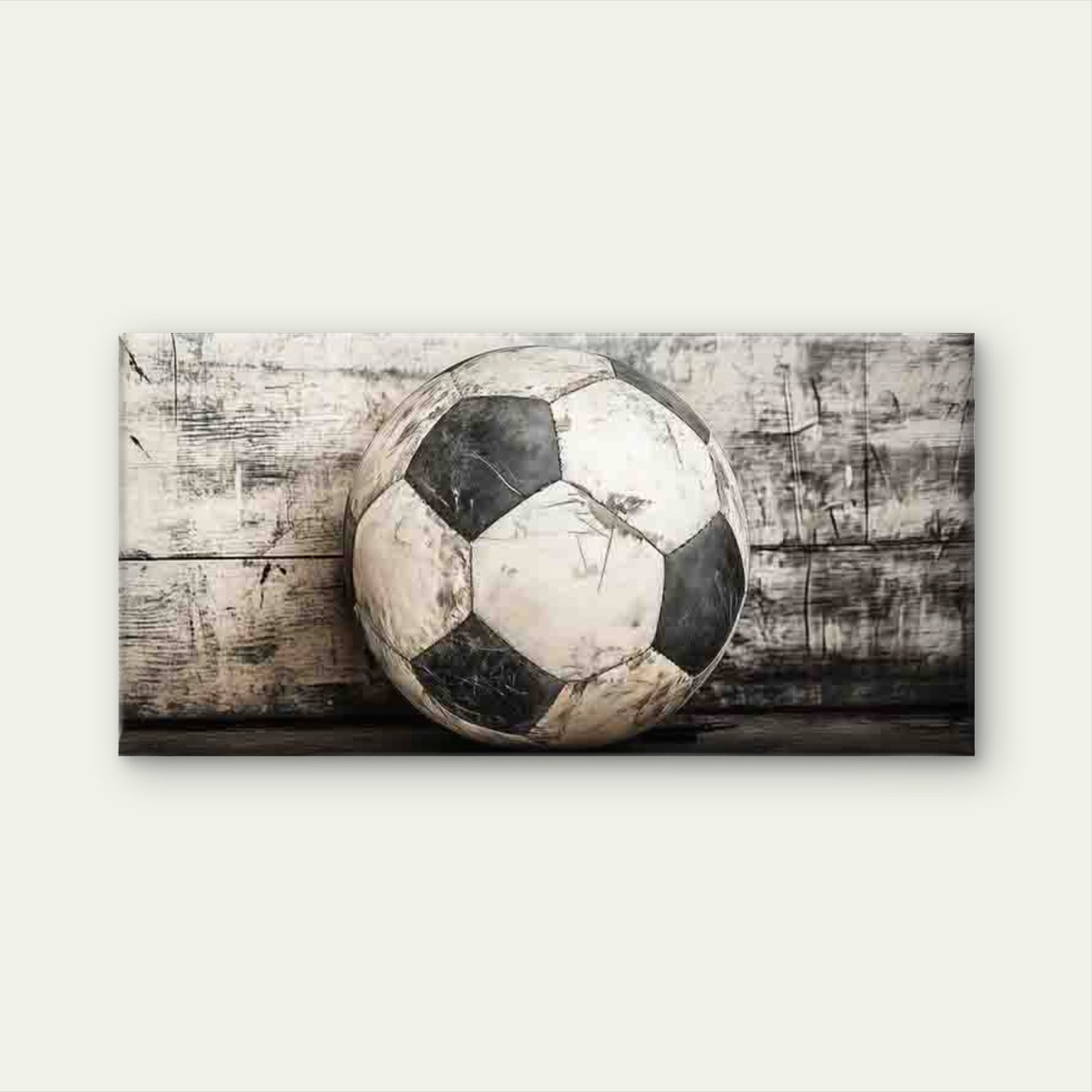 Vintage Soccer Ball on Wood Wall Art Canvas Office Home Room Framed 120x60cm