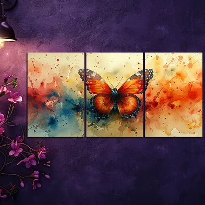 3pcs Watercolor Crystal Butterfly Design Wall Art Set Canvas Framed 50x70cm - High Quality Print 100% Australian Made Wall Canvas Ready to Hang