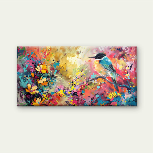 Abstract Kingfisher Wildlife Wall Art Canvas Office Home Room Framed 120x60cm