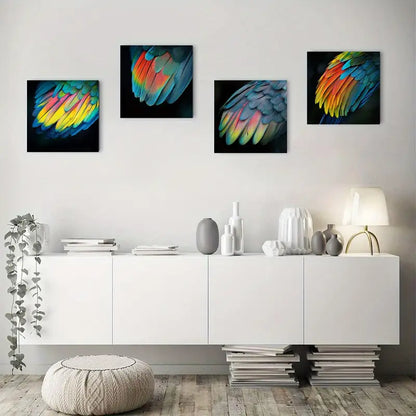4pcs  Beautiful Animal Feather Wall Art Canvas Framed