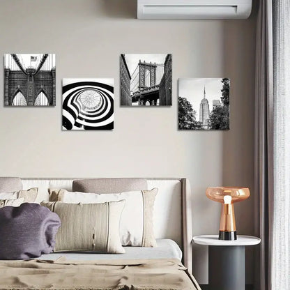 4pcs Brooklyn Bridge Wall Art, American Flag Wall Art Canvas Framed