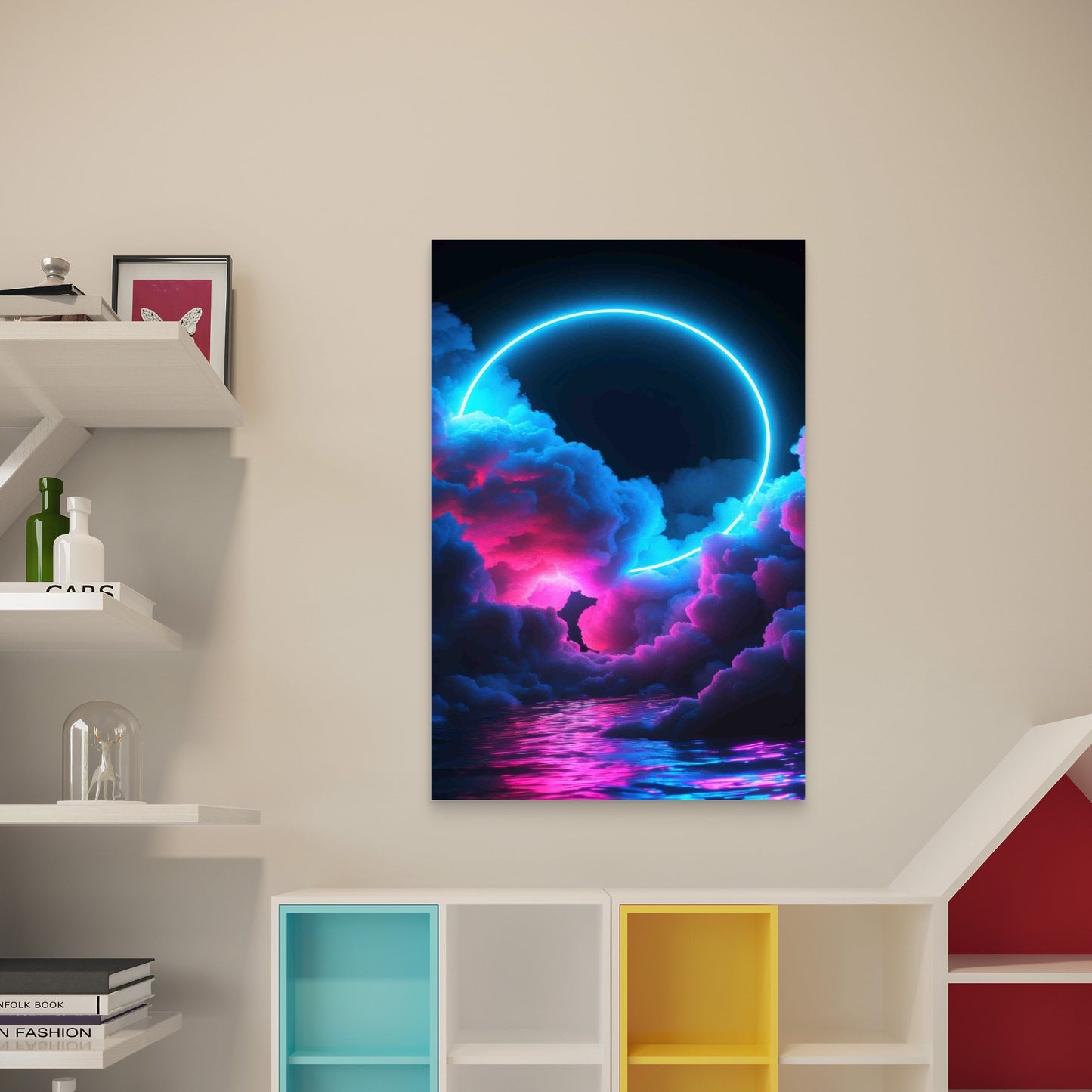 Vibrant Pink Blue Clouds Mirrored 60x90cm Metal Print Ready to Hang - Bella Home Decor