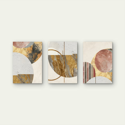 3pcs Abstract Pink Gold Foil Geometric Wall Art Set Canvas Framed 60x90cm - High Quality Print 100% Australian Made Wall Canvas Ready to Hang