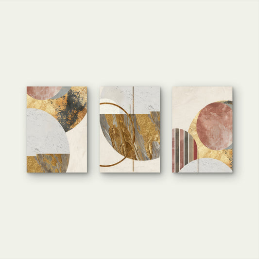 3pcs Abstract Pink Gold Foil Geometric Wall Art Set Canvas Framed 60x90cm - High Quality Print 100% Australian Made Wall Canvas Ready to Hang