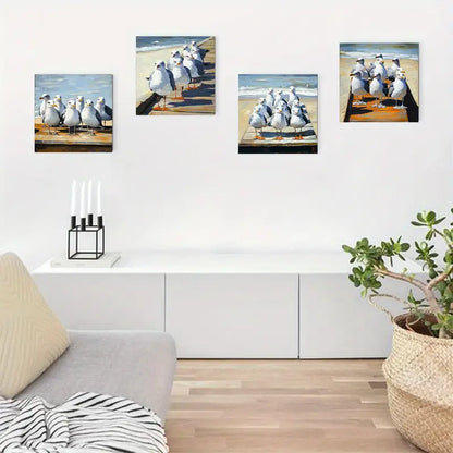 4pcs Sea Birds Enhancing Wall Art Canvas Framed