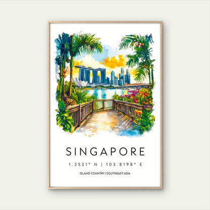 Singapore Island Country Southeast Asia Travel Poster Print Wall Art