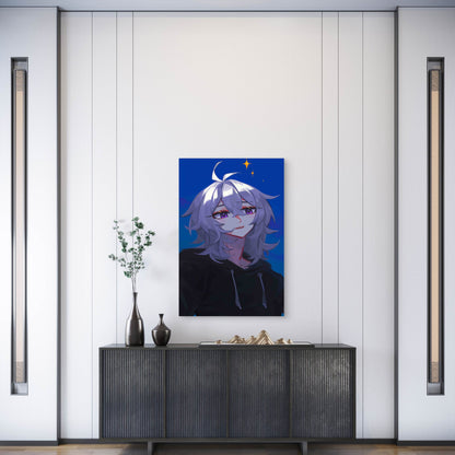 Anime Girl With a Blue Background Metal Print Ready to Hang