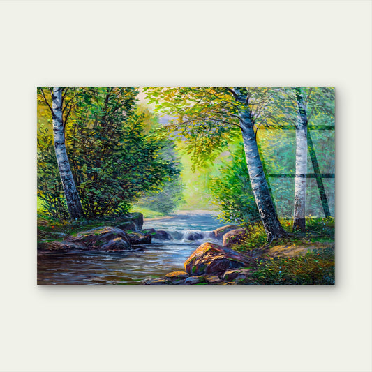 Impressionist Birch Tree Forest Creek Acrylic Glass Printing Wall Art Australian Made Quality