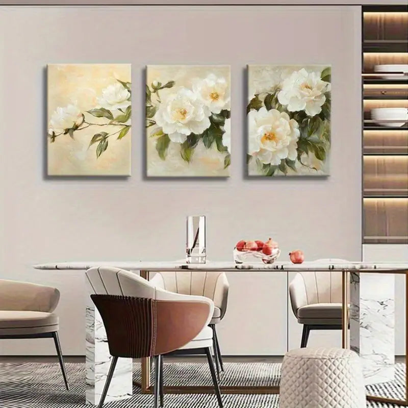 3pcs Elegant White Peony & Greenery Metal Print Ready to Hang Art