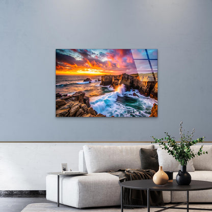 Coastal Ocean Waves Cliff  Acrylic Glass Printing Wall Art Australian Made Quality