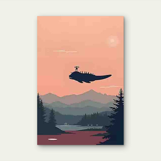 Dreamy Whale Carrying a Little Person 60x90cm Metal Print Ready to Hang