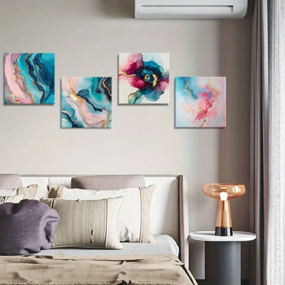4pcs  Featuring Color Mixing Squares Wall Art Canvas Framed