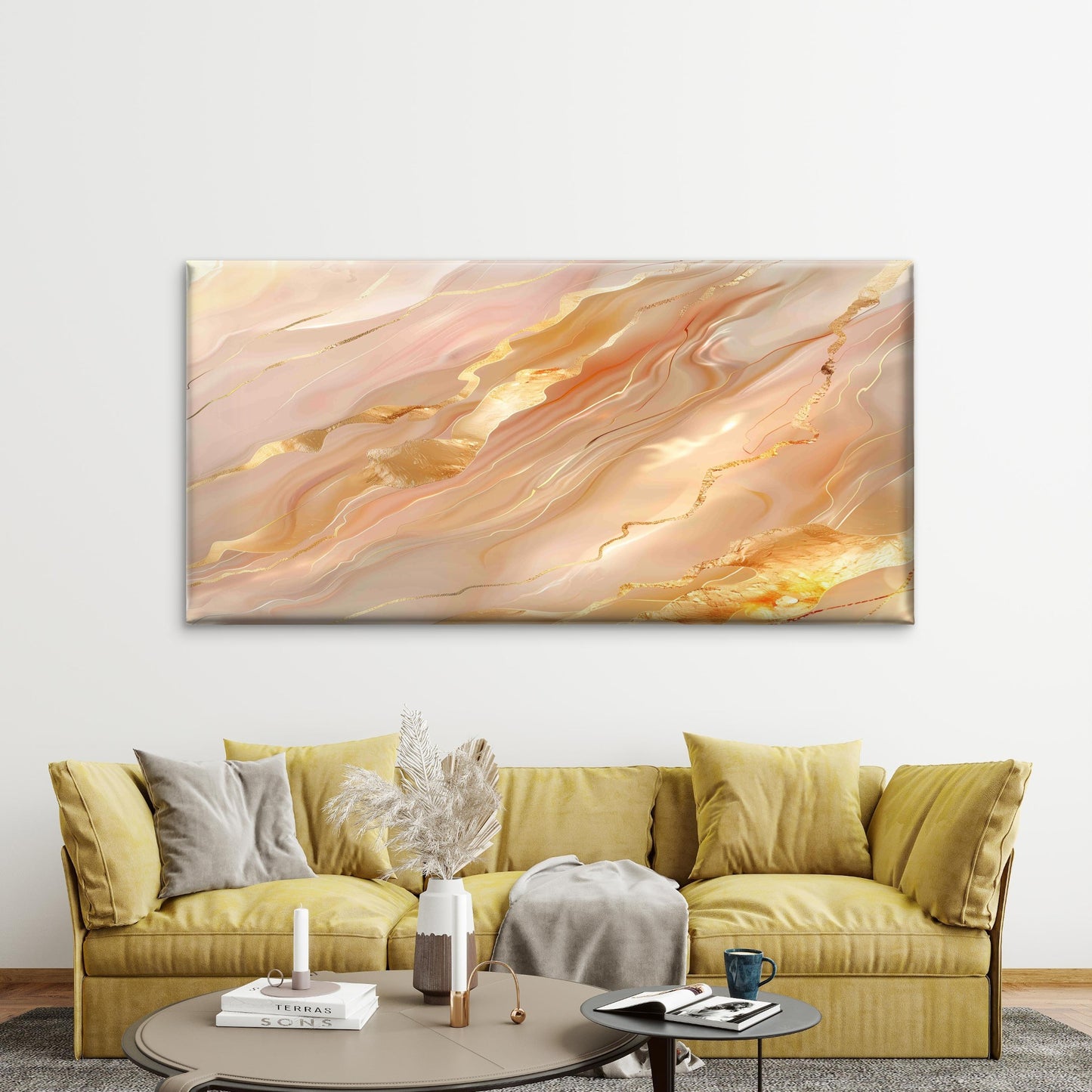 Opulent Peach Geode Wall Art Canvas Office Home Room Framed 120x60cm
