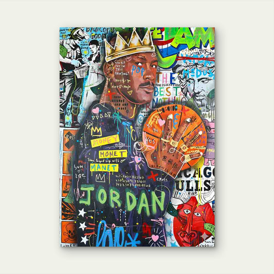Graffiti Crowned Basketballer Staring Calmly 40x60cm Metal Print Ready to Hang