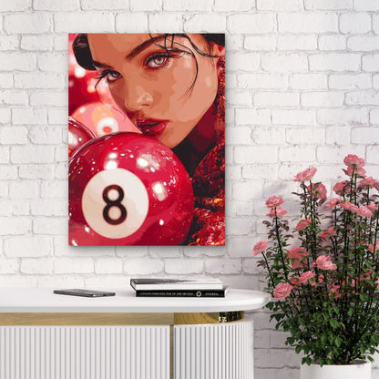 Lucky Eight Ball Design in a Red Retro Theme Metal Print Ready to Hang - Bella Home Decor