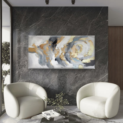Grey Gold Brushstroke Abstract Wall Art Canvas Office Home Room Framed 120x60cm