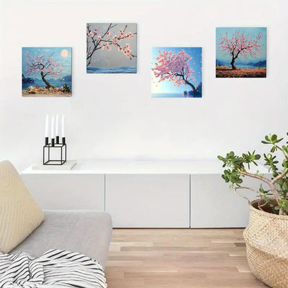 4pcs  Charming Cherry Blossom Moo theme RY Wall Art Canvas Framed