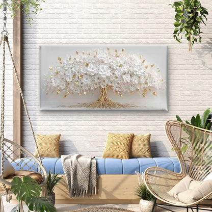 Golden Tree of White Flowers Wall Art Canvas Office Home Room Framed 120x60cm