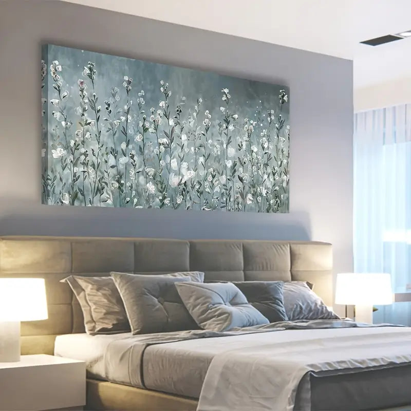Elegant Translucent White Flowers Botanical Wall Art canvas office home room framed 120x60cm - Bella Home Decor