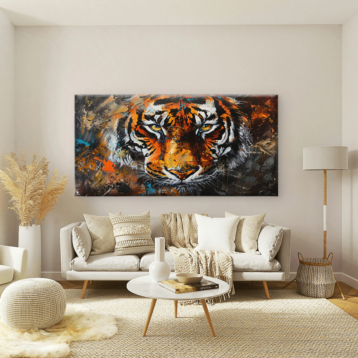 Eyes Of The Hunter Tiger Wall Art Canvas Office Home Room Framed 120x60cm