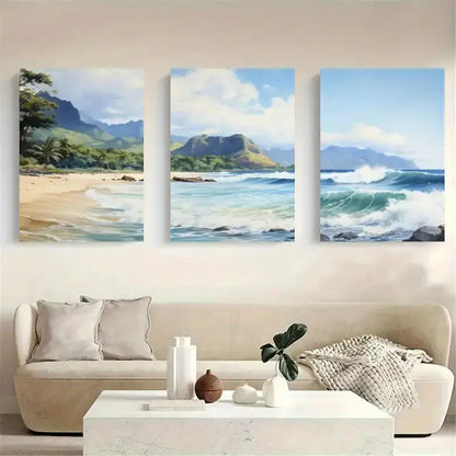 3pcs Tropical Hawaii Landscape Paintings Metal Print Ready to Hang Art
