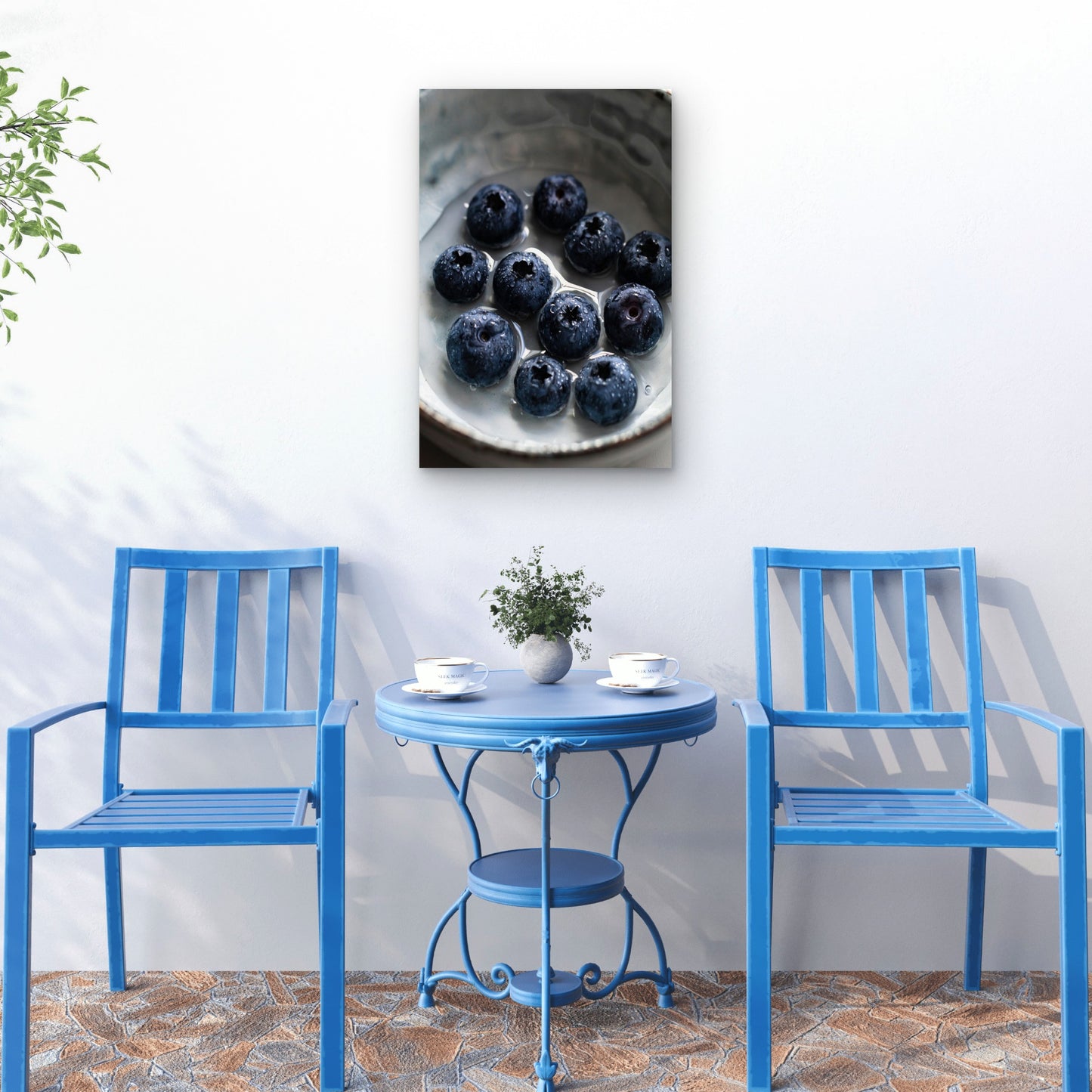 Fresh Blueberries Sitting In A Bowl With Water 60x90cm Metal Print Ready to Hang