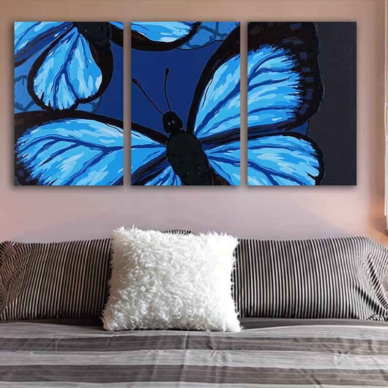 3pcs Two Kinds of Blue Butterflies Wall Art Set Canvas Framed 50x70cm – High Quality Print 100% Australian Made Wall Canvas Ready to Hang - Bella Home Decor