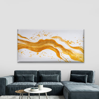 Golden River Abstract Flow Wall Art Canvas Office Home Room Framed 120x60cm