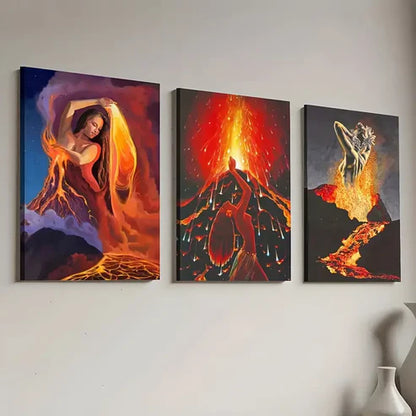 3pcs Reborn From The Fire Abstract Figure Landscape Art Wall Art Canvas Unframed - High Quality Print 100% Australian Made Wall Canvas