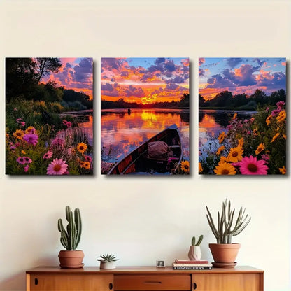 3pcs River at Dusk Peaceful Landscape Wall Art Set Canvas Framed 40x60cm - High Quality Print 100% Australian Made Wall Canvas Ready to Hang