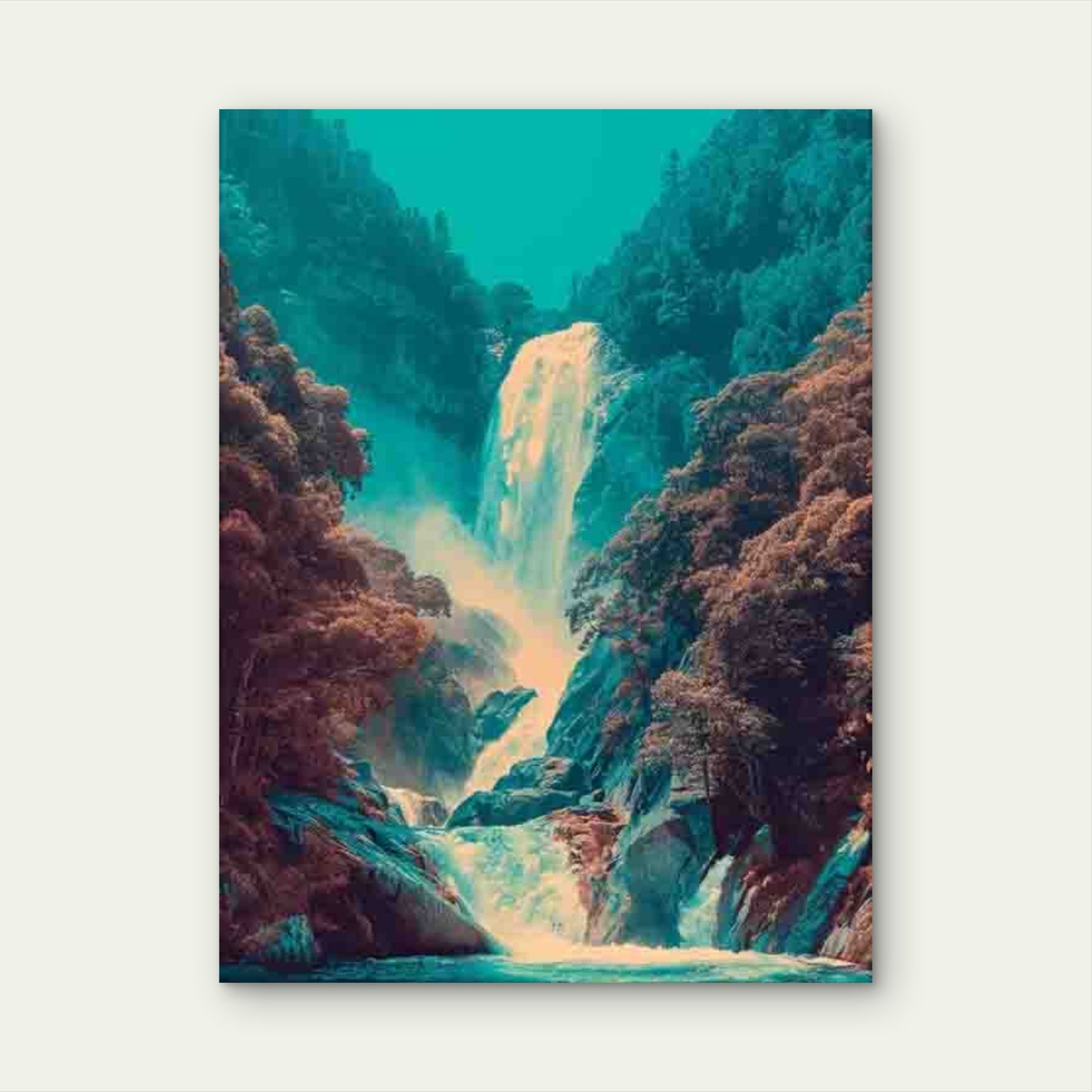 Nature Landscape Painting with Cyan Blue & Green Hues 60x90cm Metal Print Ready to Hang