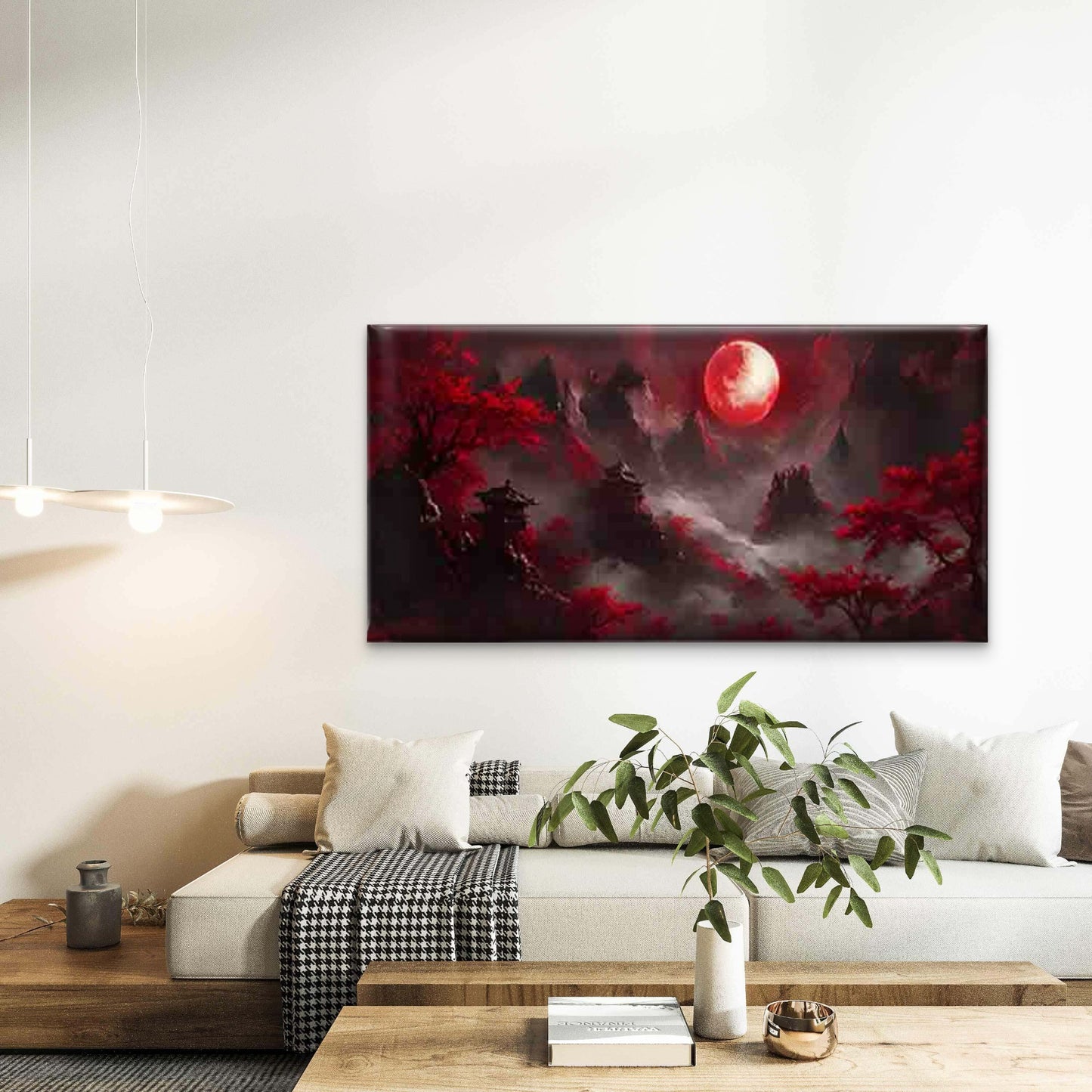 Red Trees And Ancient Pavilions Wall Art Canvas Office Home Room Framed 120x60cm - Bella Home Decor