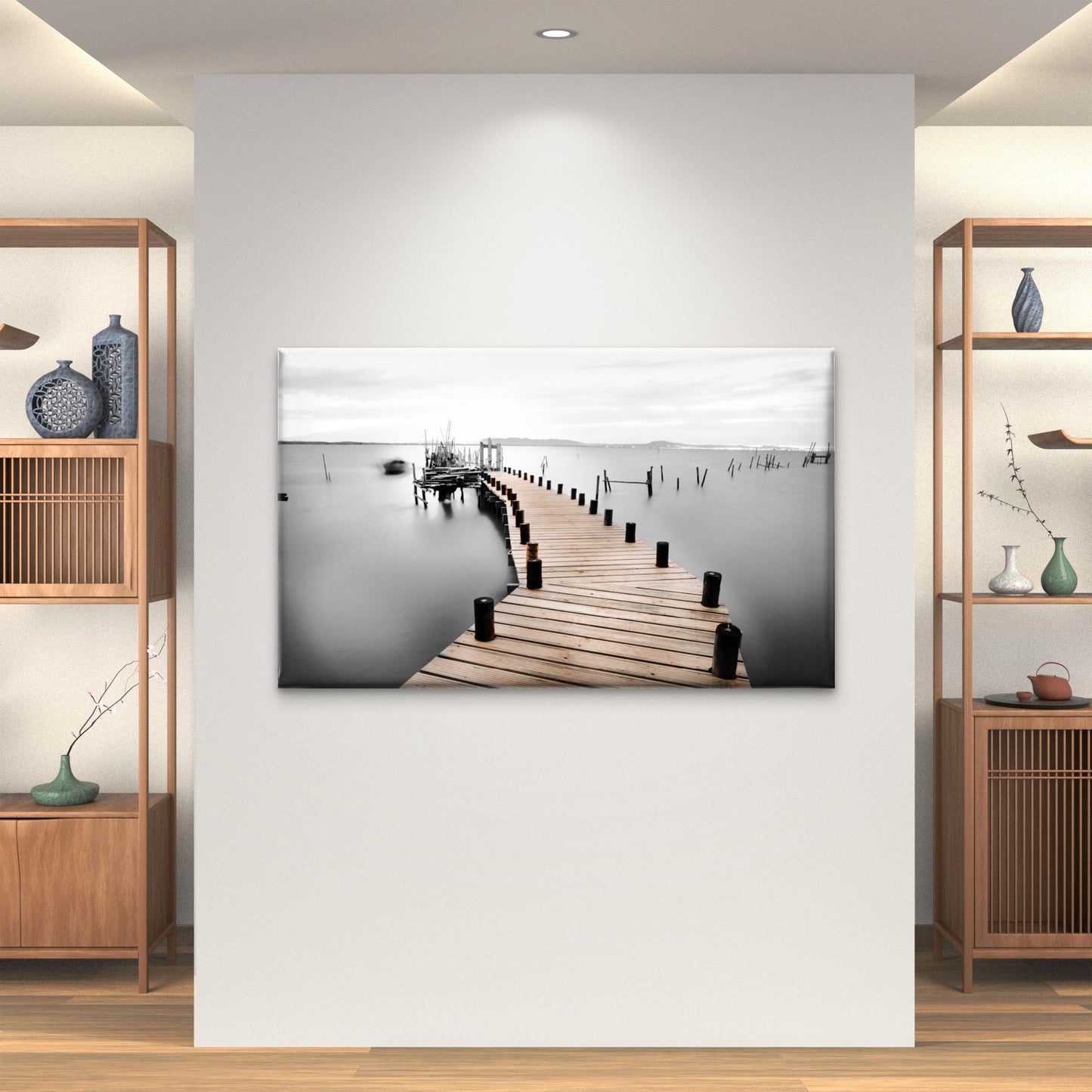 Black and White Wooden Pier Lake Wall Art Decor 100% Australian Made