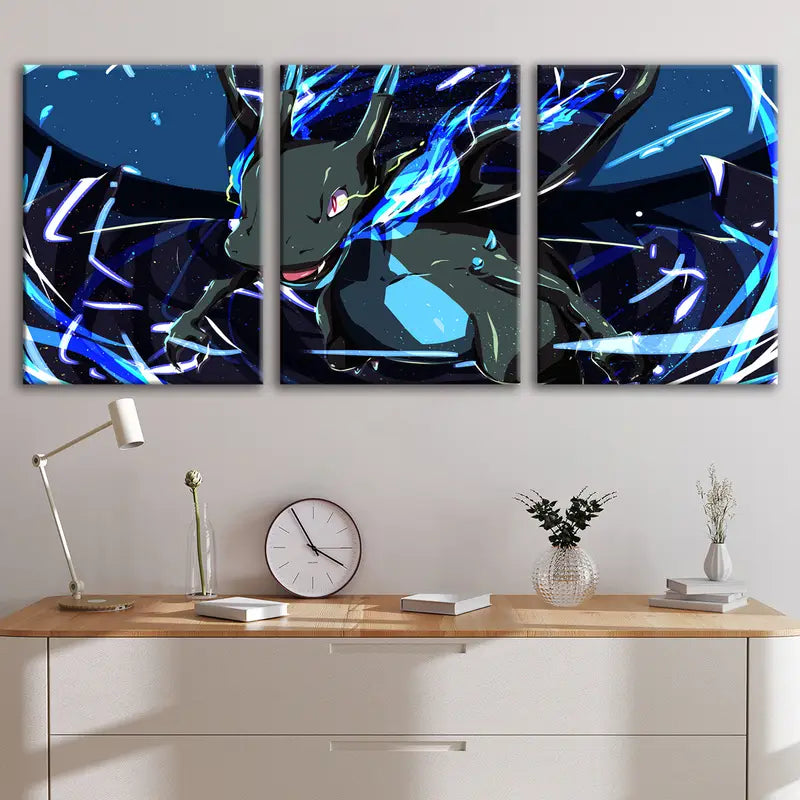 3pcs Elf Monster Fire Dragon Anime Wall Art Set Canvas Framed 40x60cm - High Quality Print 100% Australian Made Wall Canvas Ready to Hang