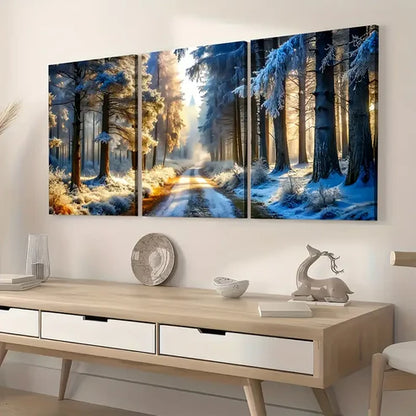 3pcs Modern Winter Snow Forest Art Wall Art Set Canvas Unframed - High Quality Print 100% Australian Made Wall Canvas