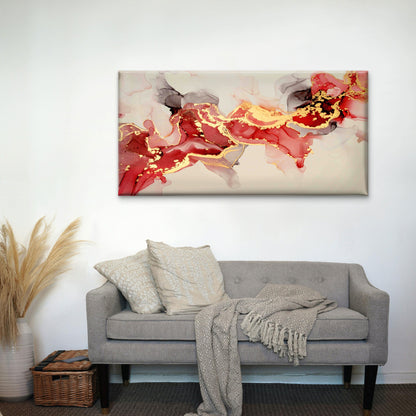 Crimson and Gold Alcohol Ink Wall Art Canvas Office Home Room Framed 120x60cm - Bella Home Decor