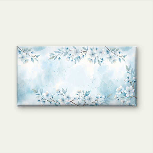Watercolor Light Blue Floral Blossom Wall Art Canvas Office Home Framed 120x60cm