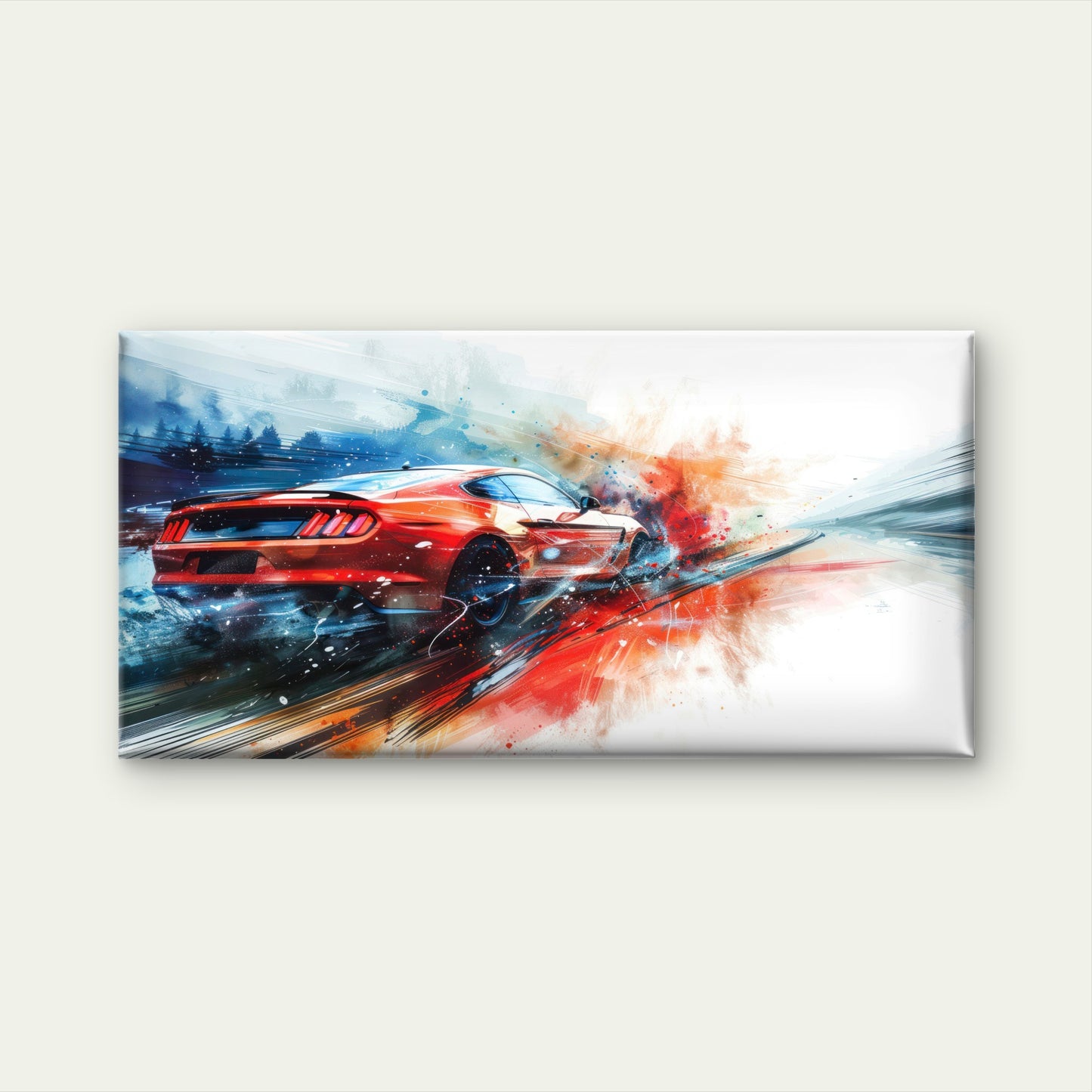 Dynamic Red Mustang Car Wall Art Canvas Office Home Room Framed 120x60cm