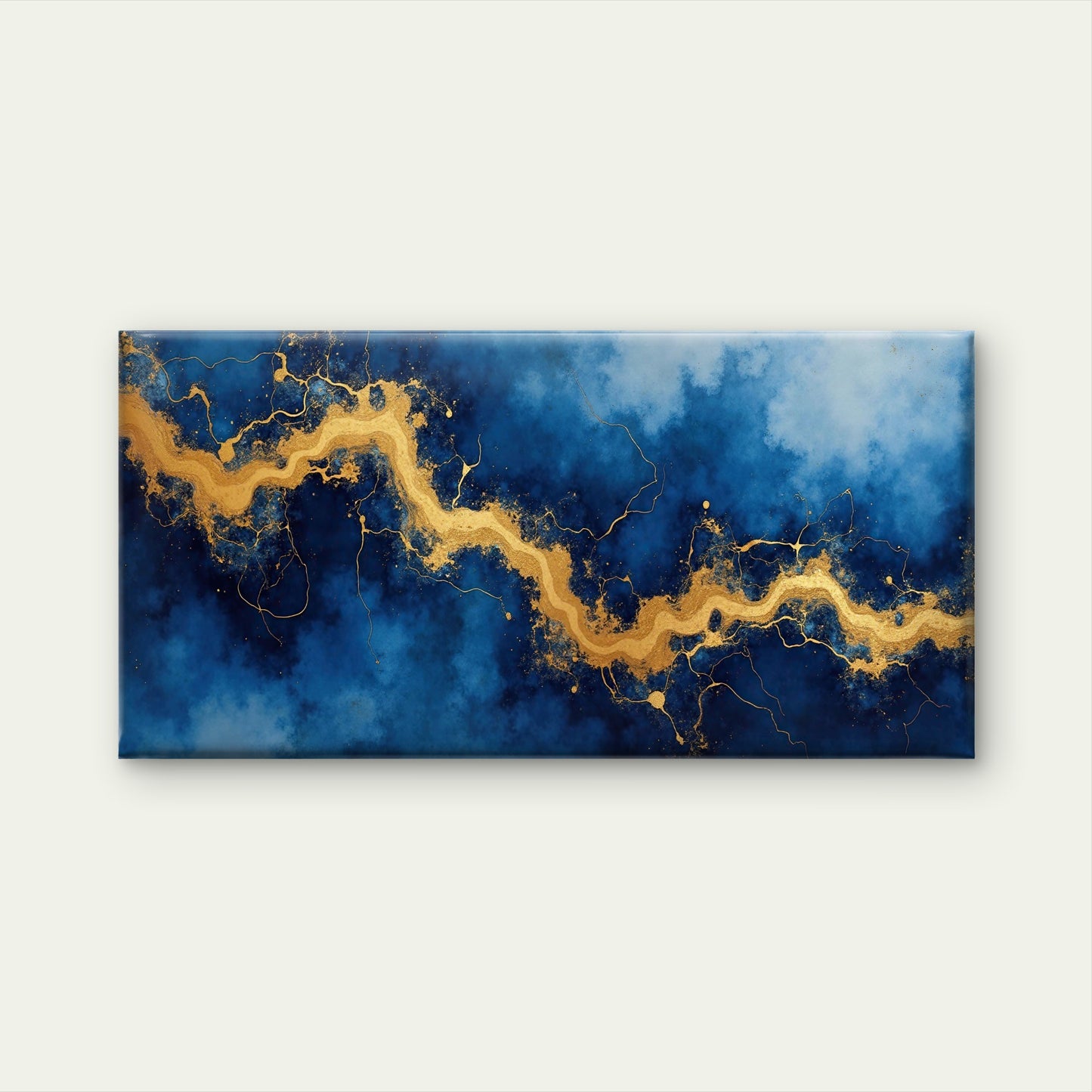 Azure Gold Marble Effect Wall Art Canvas Office Home Room Framed 120x60cm