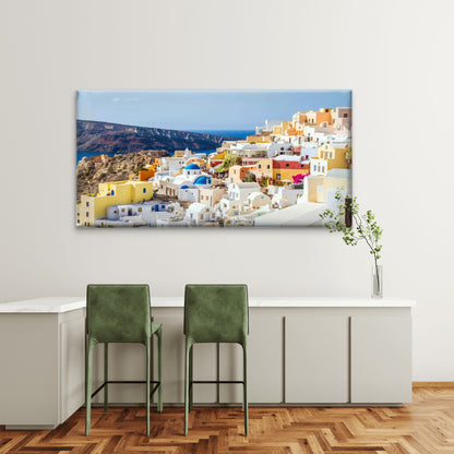 Greek Island Cliffside Wall Art Canvas Office Home Room Framed 120x60cm